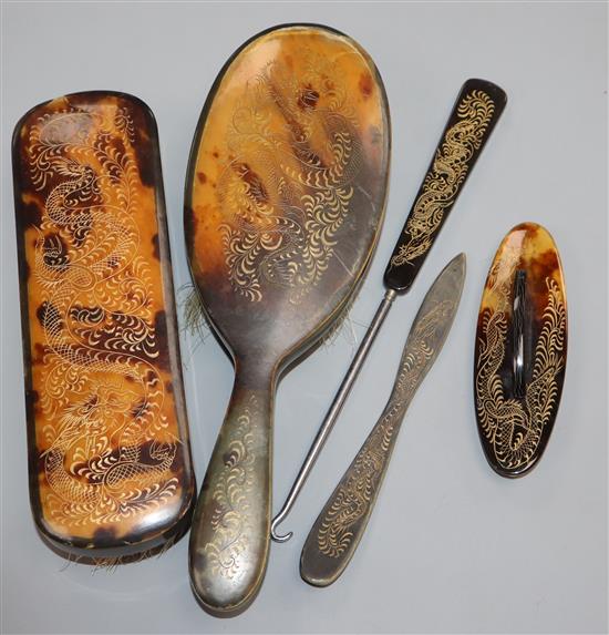 A tortoiseshell dressing table set